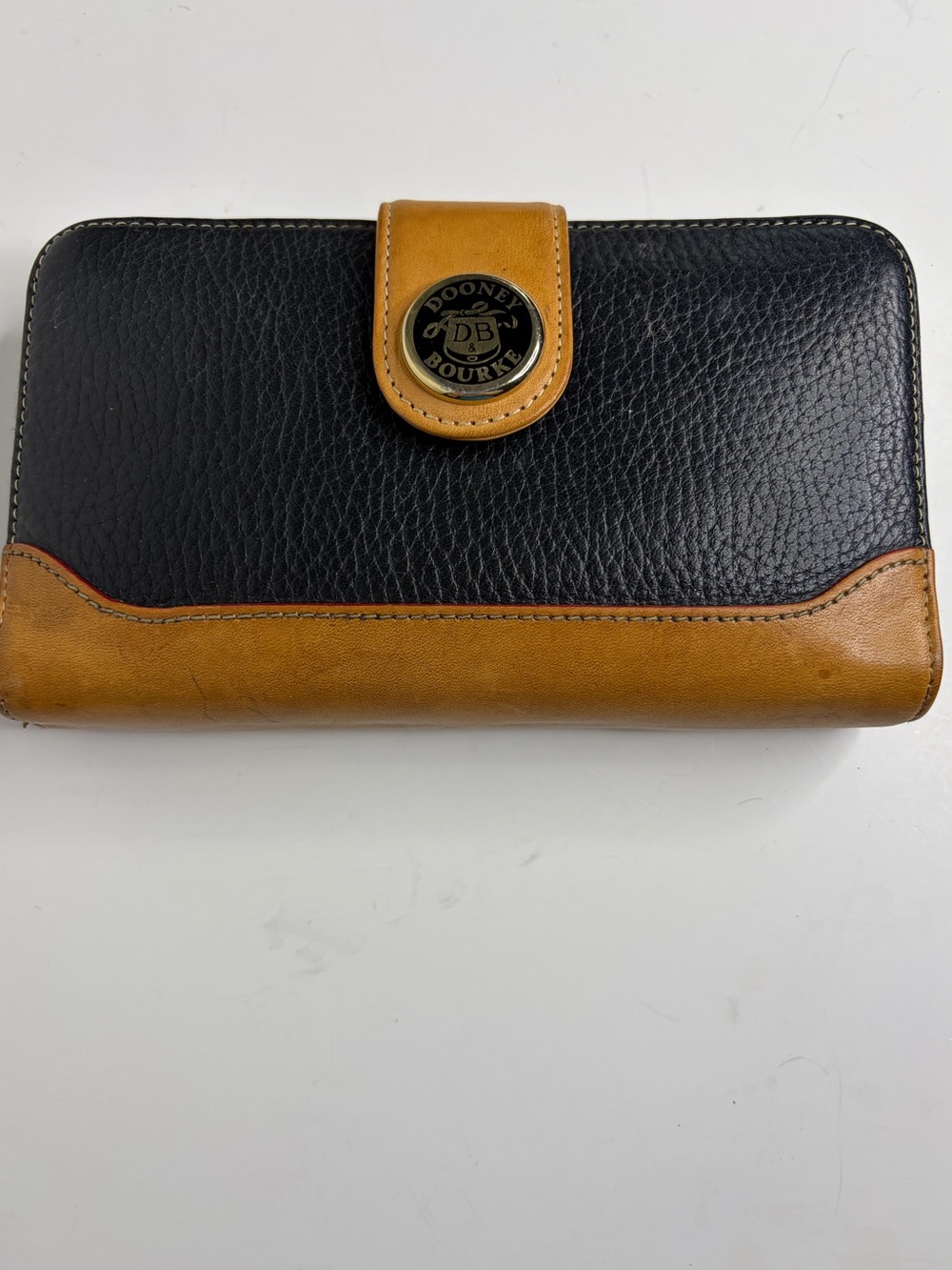 Dooney & Bourke Black and Tan Leather Zip Continental Wallet